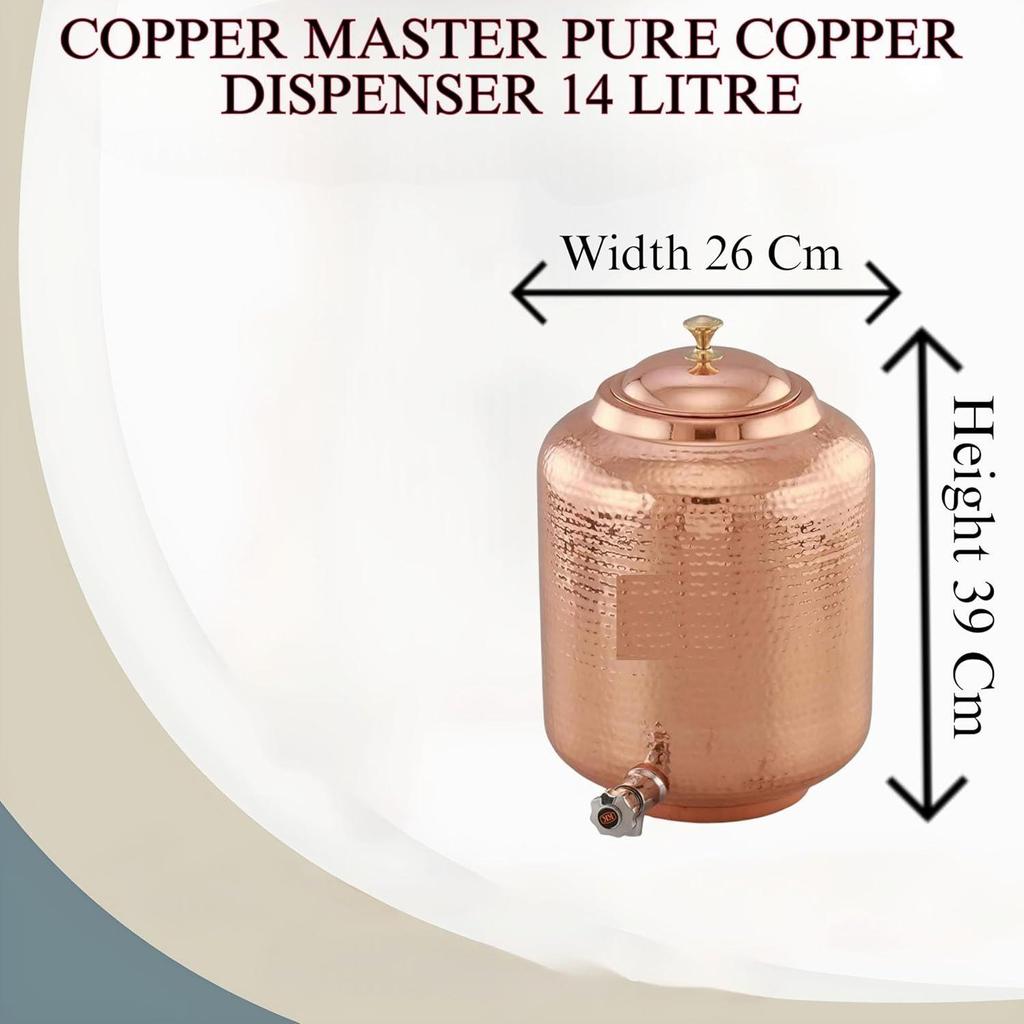 14 Liter Wasserspender aus gehämmertem Kupfer (Matka) Behältertopf mit 2 Kupfergläsern Reines Kupfer und Ayurveda-Gesundheitsvorteile