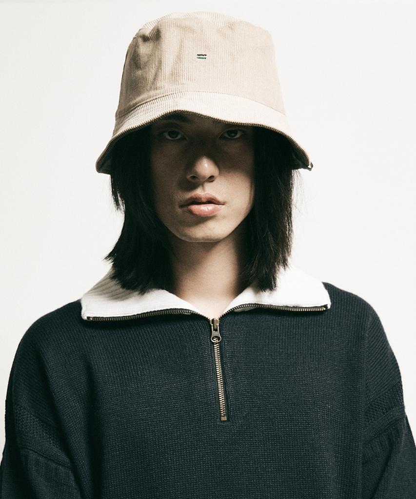 FFEFF STUDIO Corduroy Reversible Bucket Hat (Beige/Khaki)