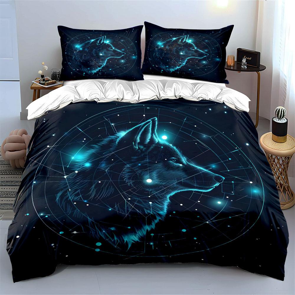 Cosmic-Themed Wolf Art Trio Set Exquisite Three-piece Bedding Set Gift for Kids and Adults
