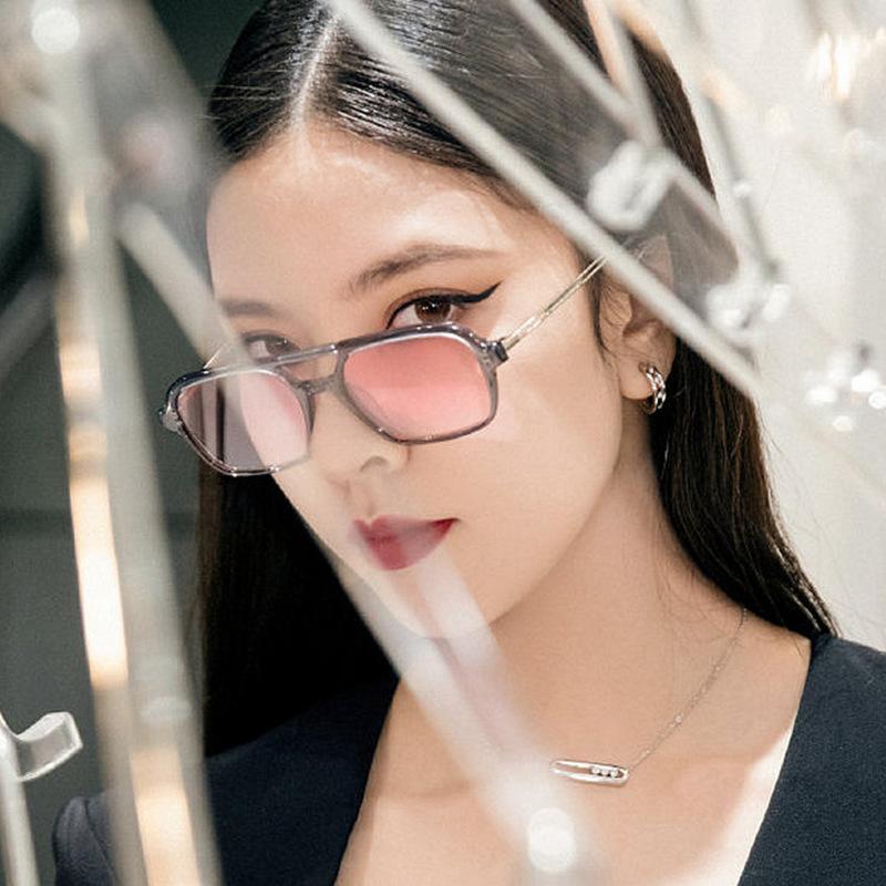 Retro Brand Small Rectangle Sunglasses Women Blue Shades For Women 90S Vintage Double Beam Square Sun Glasses Men Uv400