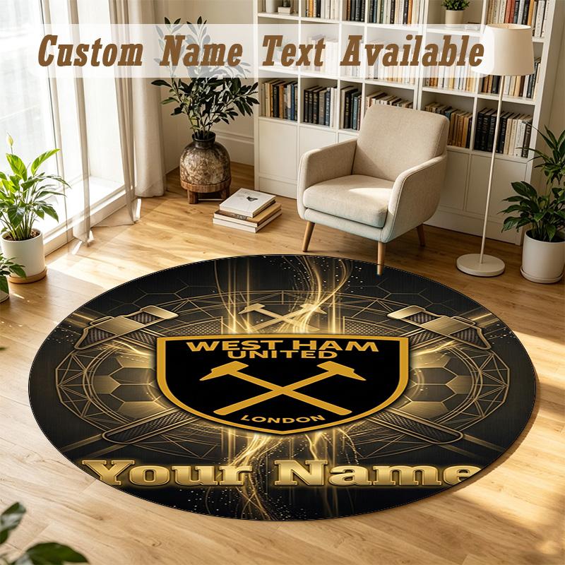 Round Rug Custom NameWest Ham United FC Pattern Non Slip Carpet Home Floor Decor
