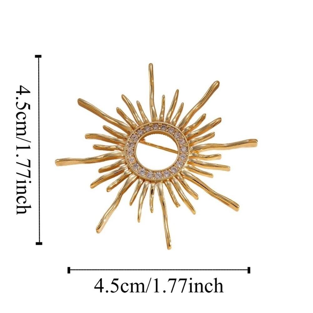 Vintage Zircon Sun Brooch Banquet Metal Glossy Brooch Long Hollow Sun Pin  Party