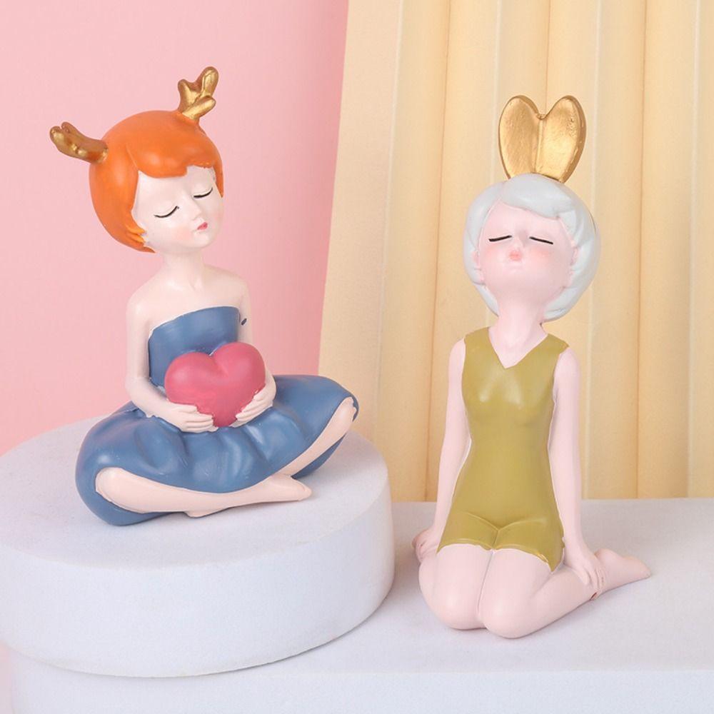 Cute People Sculpture Creative Miniatures Figurine Crafts Little Girl Statue Cabinet