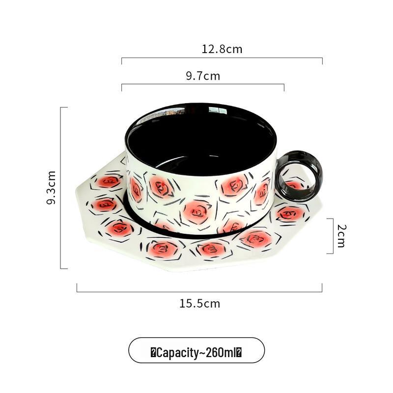 Changqi Light Luxury Vintage Black Rose Octagonal Coffee Cup & Saucer