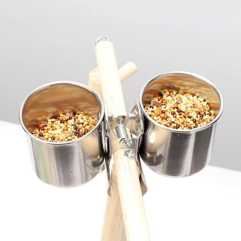 Stainless Steel Bird Feeding Bowl with Clamp, Parrot Food Water Cup,Cage Mounted Feeder Dish for Cockatiel Budgie Lovebird Finch