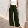 Women High Waist Wide Leg Pants Loose Fit Trousers with Pockets Elastic Waistband Solid Relaxed Fit Casual Trousers for Everyday Wear