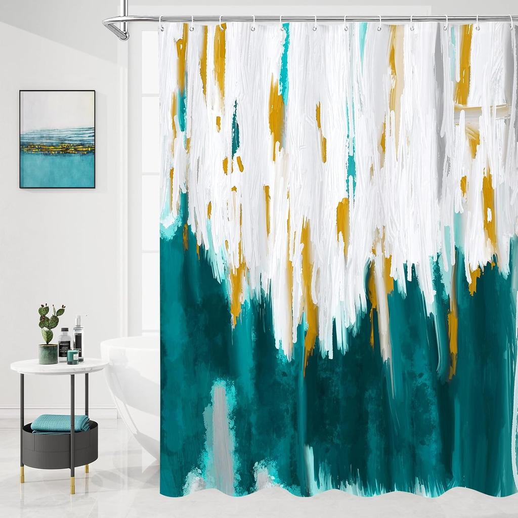 Abstrakter Schwarz-Gold Duschvorhang für schicke moderne Badezimmerdeko, Graffiti Retro Stoffduschvorhang, 180X180Cm