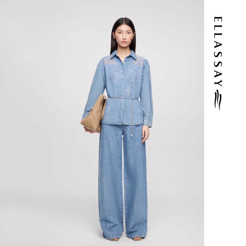 ELLASSAY Women's Elegant Lace Denim Shirt