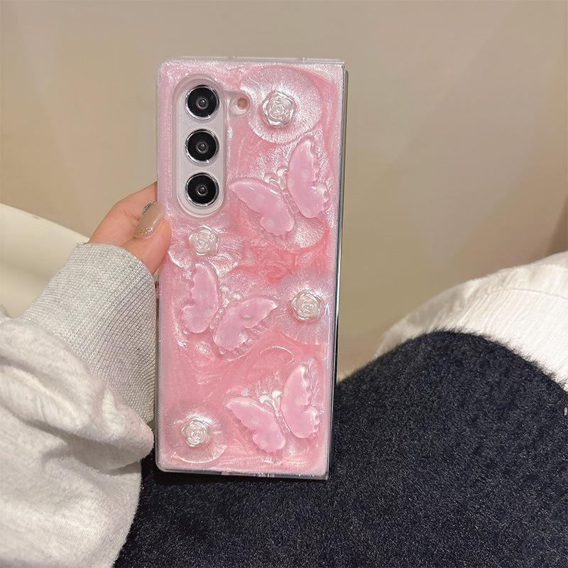 

Butterfly Flower Glue Ins Mobile Phone Case for Samsung Zflip6 Clamshell Folding Screen Fold5 Glitter Glue For Samsung ZFlip3