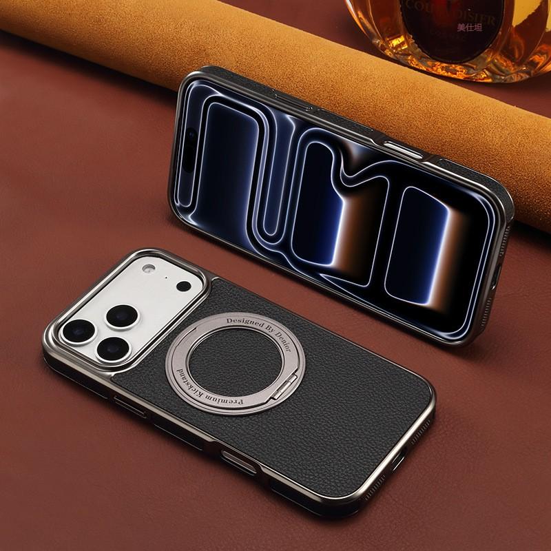 Phone Case With Rotating Stand Magnetic IPhone 17 Pro Max 16 15 14 13 Shockproof Leather Cover