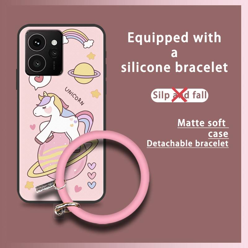 Waterproof Anti-knock Phone Case For Nokia HMD Skyline Ring Cute Back Cover Bracelet Solid Color Soft Case Youth Cartoon