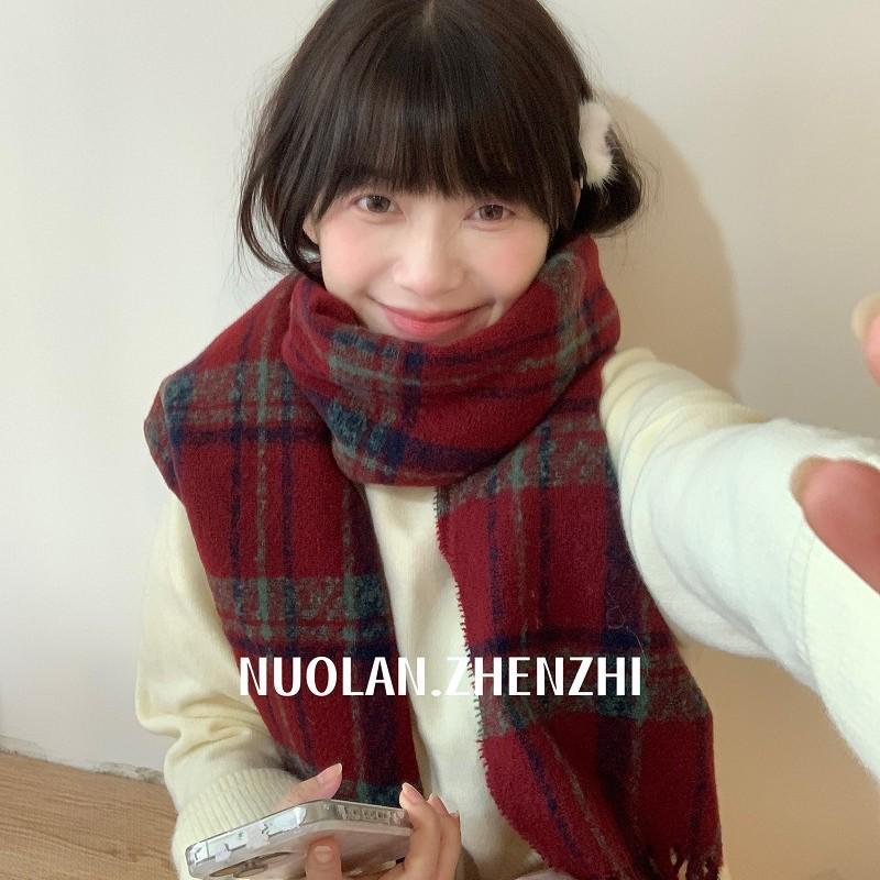 Plaid Korean-Style Women's Winter Scarf - Warm Imitation Cashmere Snood