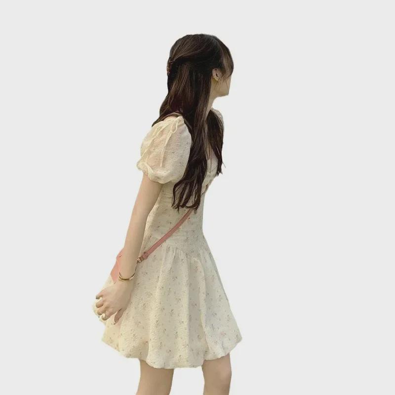2025 Floral Off-Shoulder Puff Sleeve Dress - Women's Spring/Summer Slimming Fairy Style