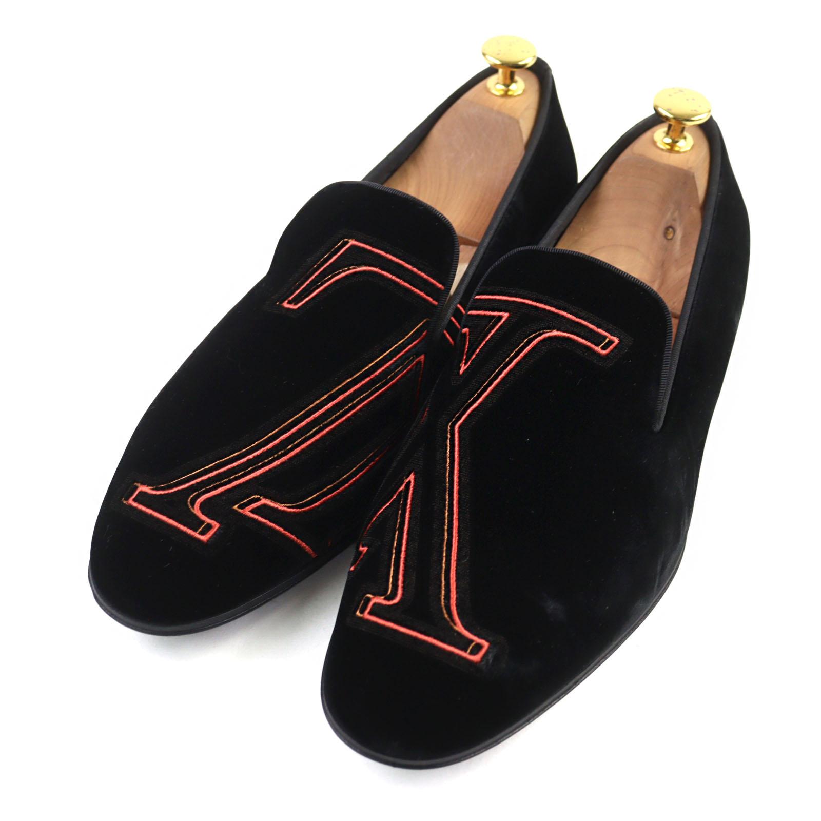 

LOUIS VUITTON loafers LV logo embroidered velour opera slip-on shoes Velor 6.5 Used