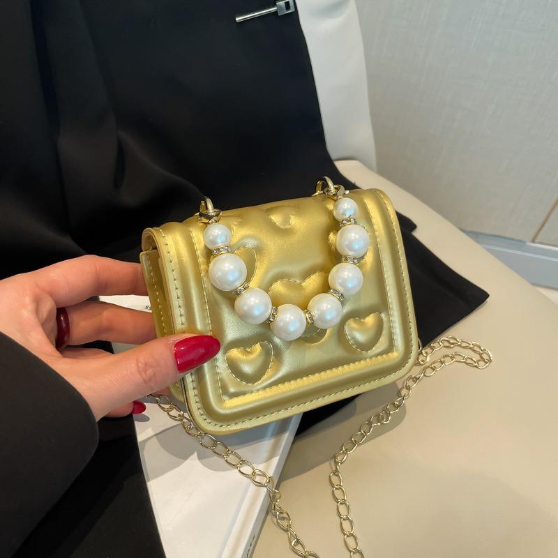 New Solid Color Chain Shoulder Messenger Commuter Small Square Bag Fashionable Versatile Mini Pearl Handbag Bag