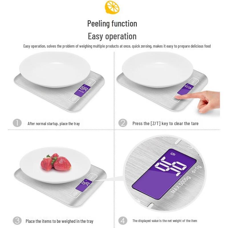 HKY P20 Stainless Steel USB Rechargeable Digital Kitchen Scale 5kg/1g (CN version)