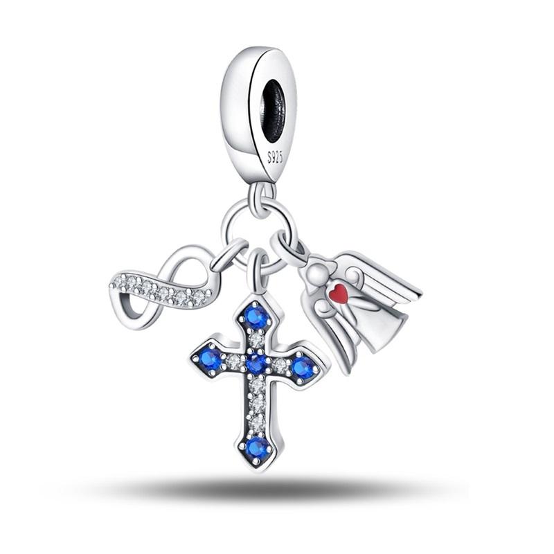 Exquisite 925 Silver Mysterious Blue Butterfly Devil's Eye Fatima's Hand Pendants Charms Beads Fit Qikaola Bracelets DIY Jewelry