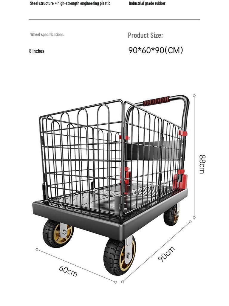 Foldable Flatbed Handcart with Fence - Lightweight and Convenient for Moving