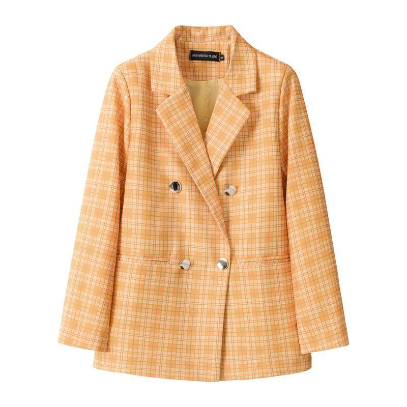 Blue Blazer Women British Style Checkered Suit Jacket Elegant Office Wear New Arrival Performance Outfit