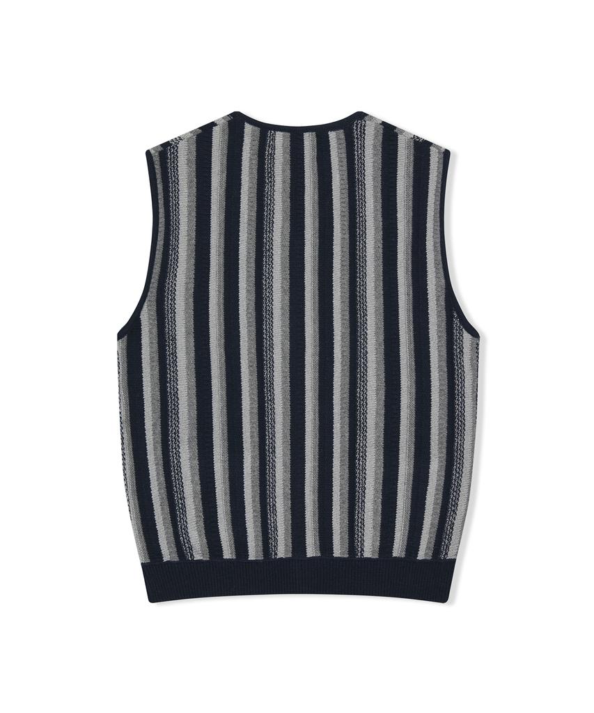 Yeseyesee Stripe Knit Zip-Up Vest Navy