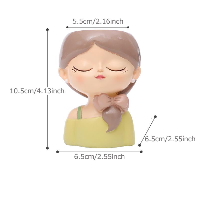 Cute Girl Small Plant Pot Resin Succulent Planter for Home Office Desk Mini Ornament Fairy Garden Flowerpot Decoration