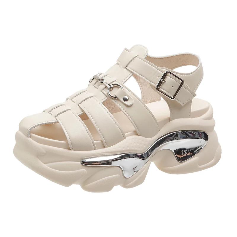 8CM Summer Gladiator Women Platform Wedges Heel Peep Toe Sandals Rome Design Sexy Mature Casual Shoes Ladies Female