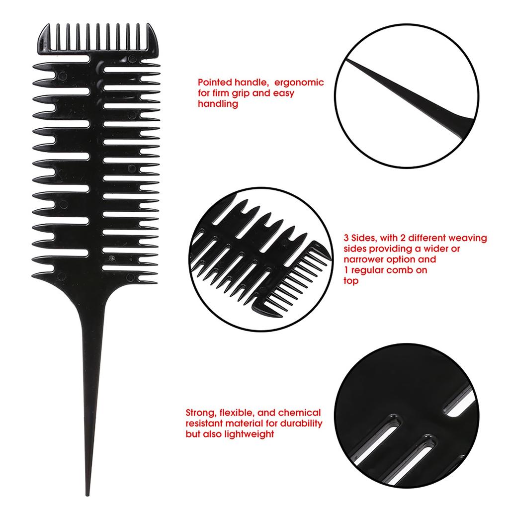 Hair Dyeing Comb 3 Way Sectioning Highlight Comb Professional Weave Weaving Comb Hair Dye Styling Tool For Salon Use