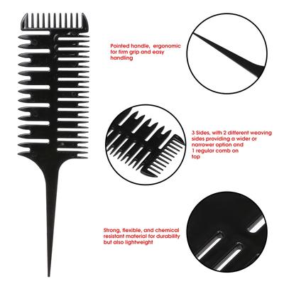 Peigne de teinture de cheveux, peigne de section à 3 voies, peigne à reflets, tissage professionnel, peigne de teinture de cheveux, coiffure