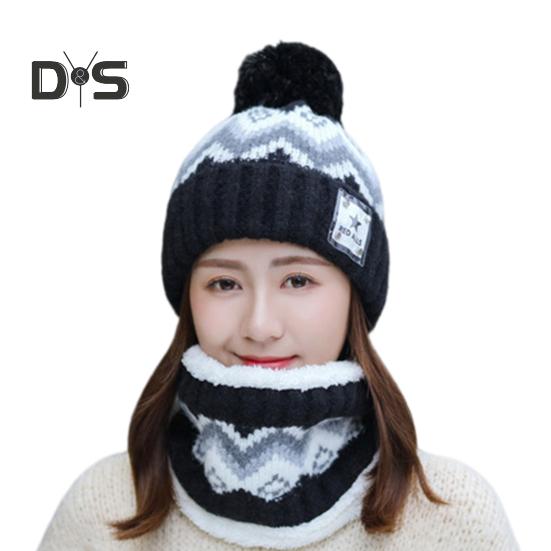 

2 шт./комплект, женская зимняя шапка и шарф, плюшевый декоративный мяч, контрастный цвет, толстая плюшевая линия, морозостойкая шапочка для катания на лыжах, катания на коньках, езды на велосипеде, шейный платок чёрный