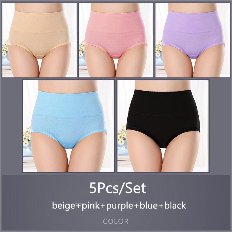 

5 шт. Женские хлопковые трусики с высокой талией Трусы Мягкое дышащее нижнее белье M-XXXL