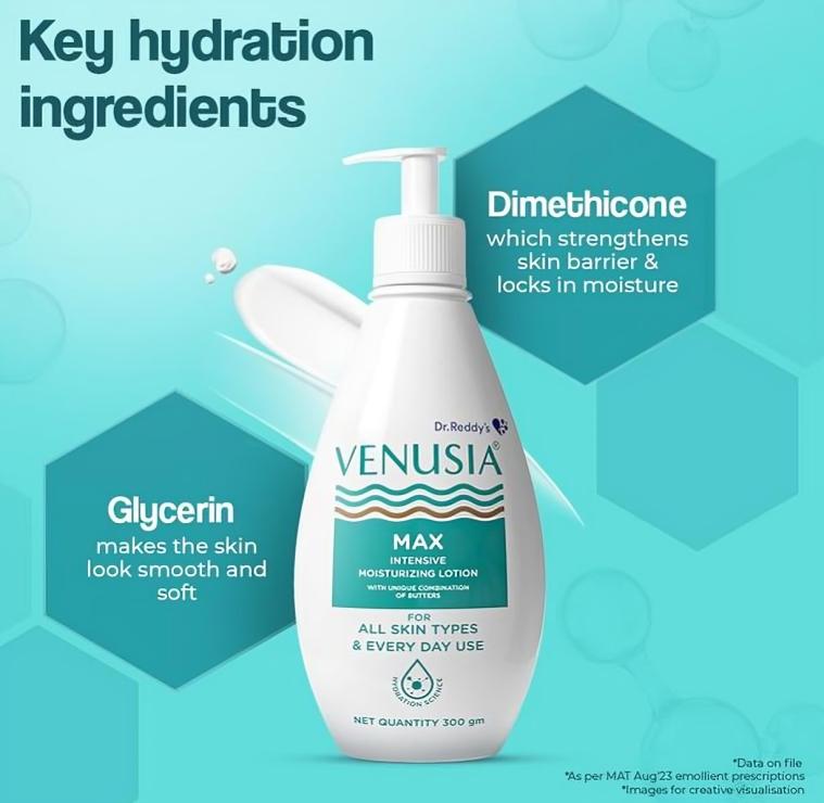 VENUSIA Max Moisturiser Lotion For Everyday Use for Dry Skin, Non Irritant Formula, Dermat Recommended 300g