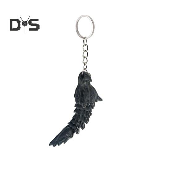 Брелок для ключей с костяным драконом, кулон, готическая 3D подвижная фигурка дракона с металлическим брелоком, брелок с мифическим фэнтезийным драконом чёрный