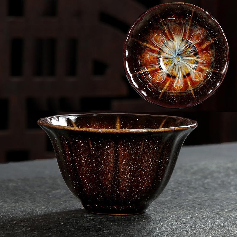 Ručně vyráběný kameninový čajový šálek v japonském stylu, změna glazury v peci, černý, malý, jeden šálek, miska na čaj Puer, starobylý meditační šálek, čajová souprava Kung Fu