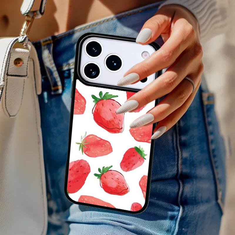 Pink Cherries Cherry Strawberry Phone Case For iPhone 17 Air 14 15 13 12 Max Cover For Apple 16e 11 Pro Max Plus Coque