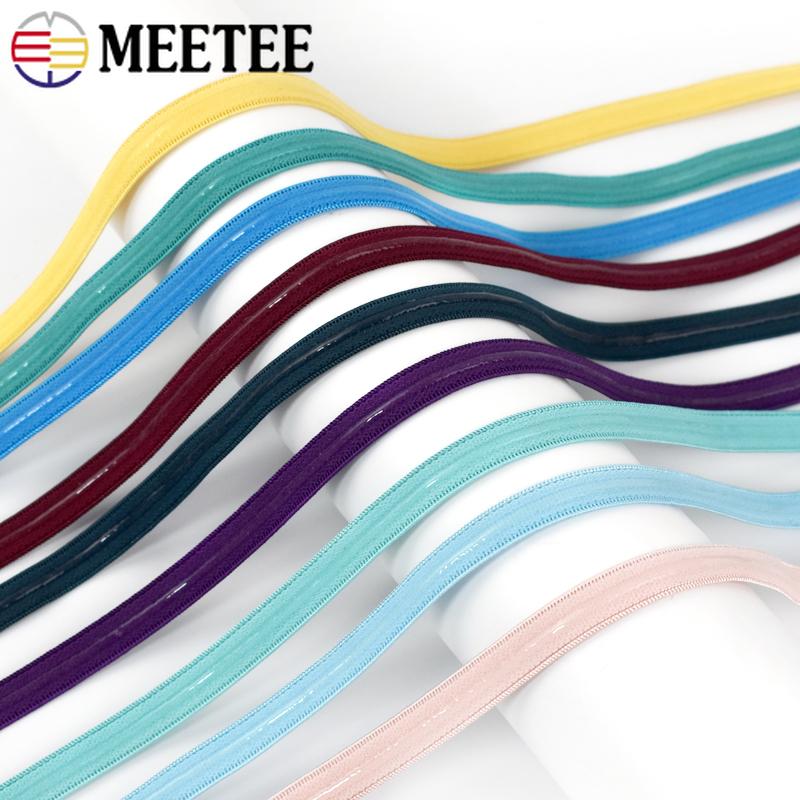 Meetee 10-50M 10mm Non-slip Elastic Bands Silicone Tapes for Bra Underwear Shoulder Belt Sewing Rubber Ribbons Garment Accessory