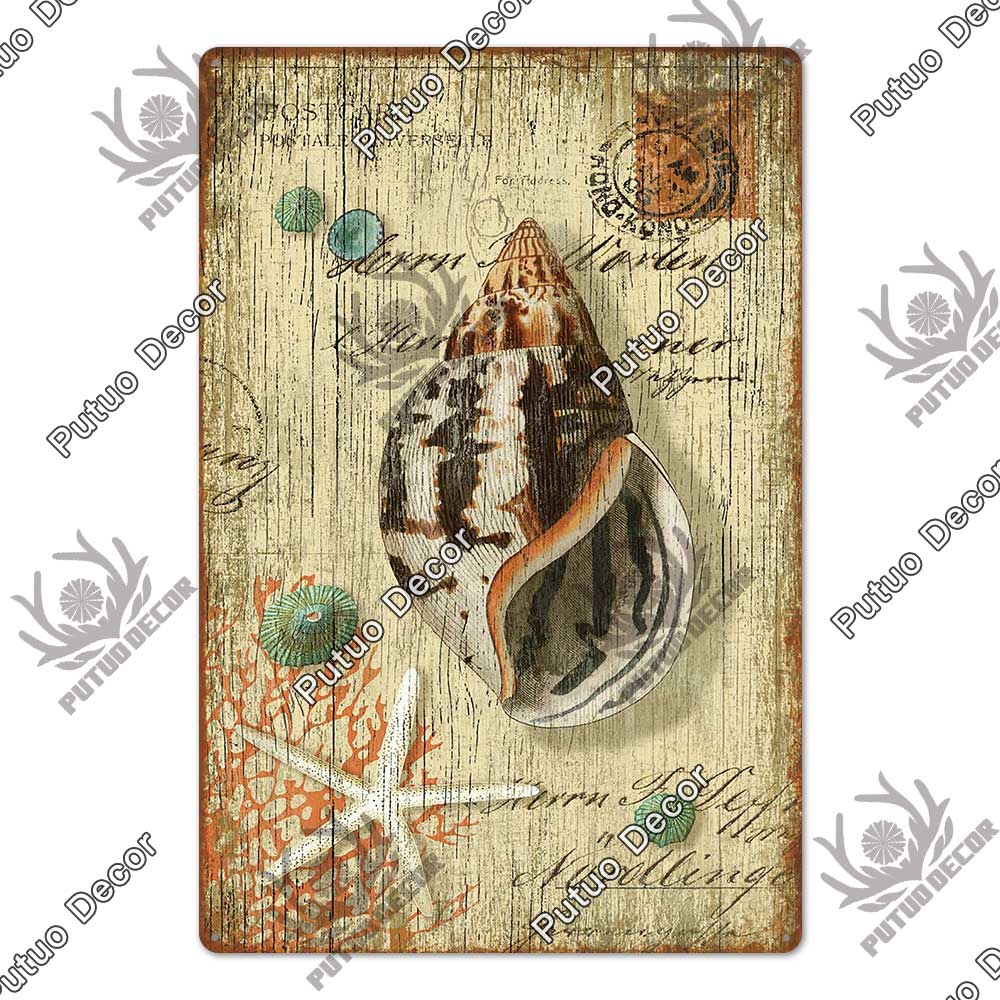 Decor Marine Animals Tin Sign Vintage Plaque Metal Wall Retro Posters for Beach Bar House Decorative Art Iron Painting