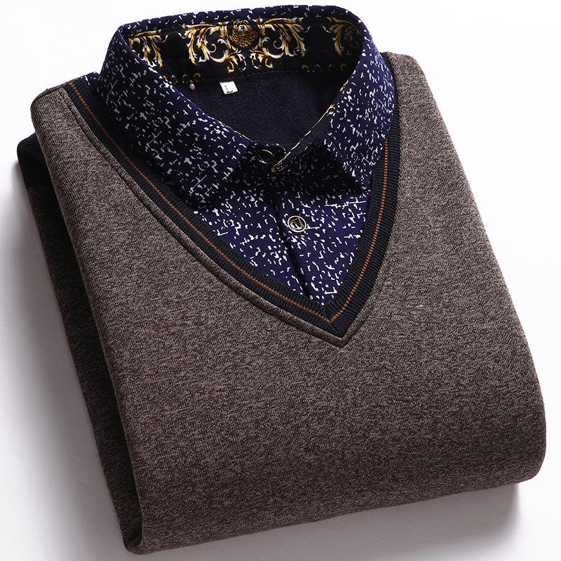 

Мужской вязаный пуловер с флисовой подкладкой и воротником с эффектом многослойности M for 40-50kg