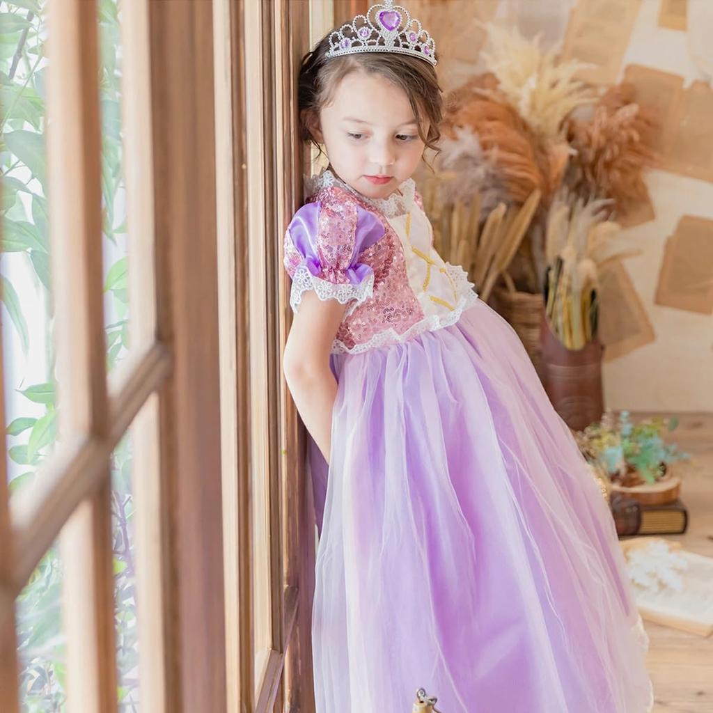 [monoii] Rapunzel Dress, Cosplay, Kids' Princess Costume, Halloween Costume for Girls (120cm, Type A) D208