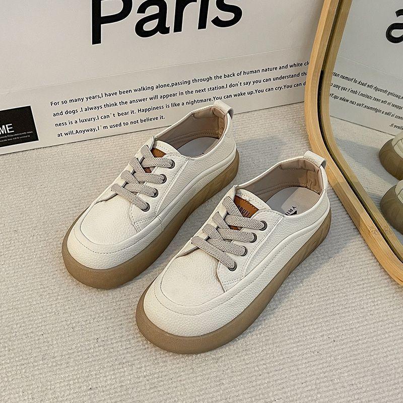 

2024 autumn new fashionable versatile soft sole soft surface lace-up casual little white shoes one pedal thick sole women s single shoes 40