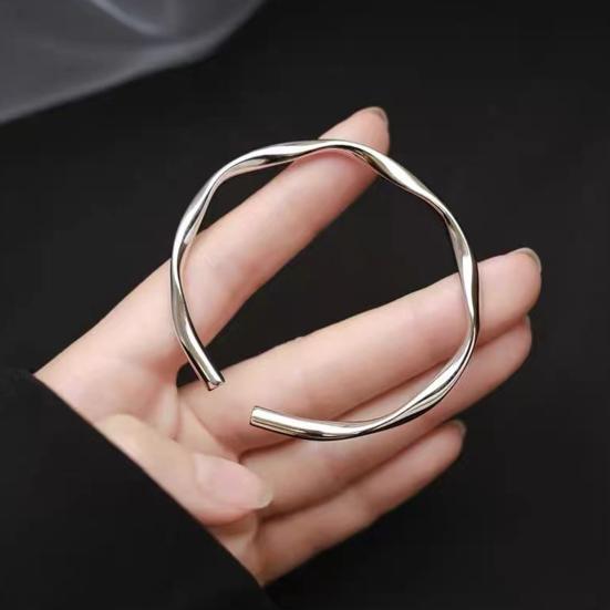 Lady Opening Bracelet Simple Style Adjustable Smooth Polished Copper Irregular Wrist Jewelry for Vacation Work Daily Wear