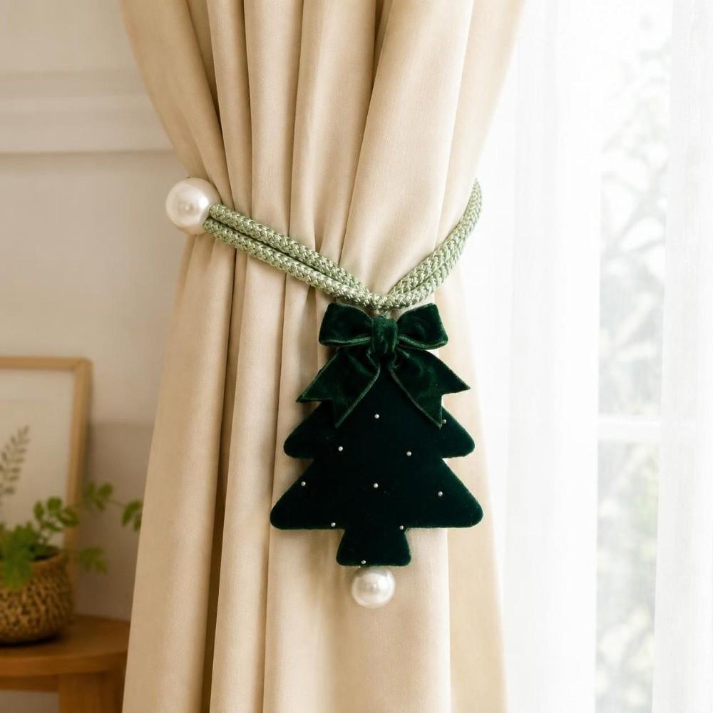 Grøn Julegardinholder Juletræsdesign Fløjlsgardinholder Juleudsmykning