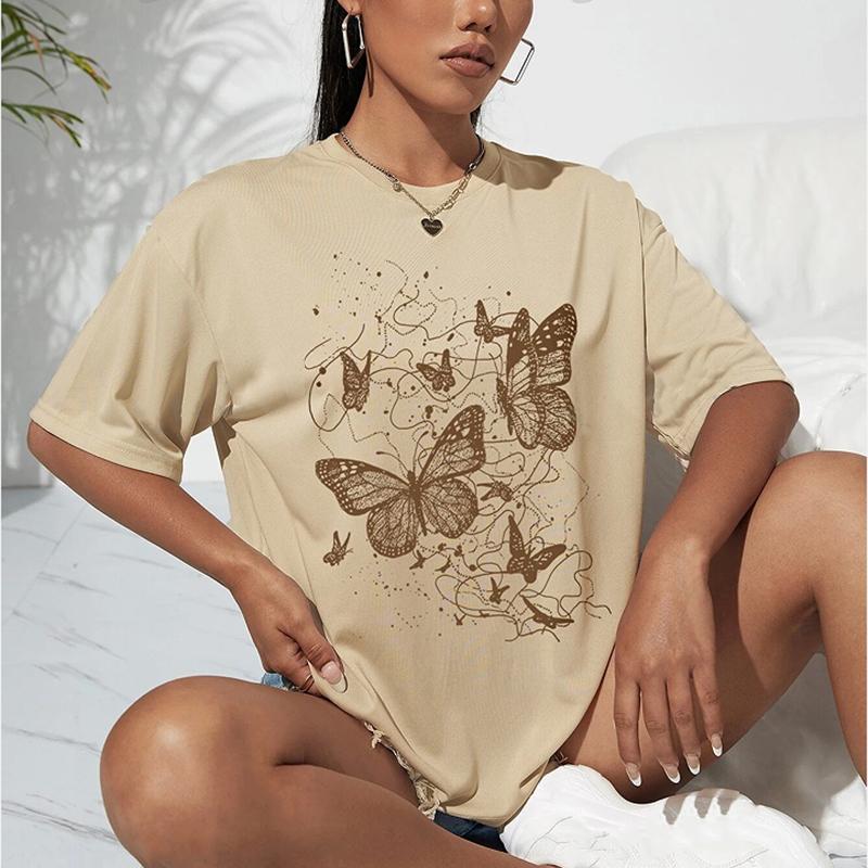 

Модная женская креативная футболка с принтом бабочки, забавная повседневная футболка с круглым вырезом и короткими рукавами, летняя женская футболка 5XL слоновая кость