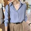 Spring Korean Style Solid Color Long Sleeve Overlap Shirt for Women