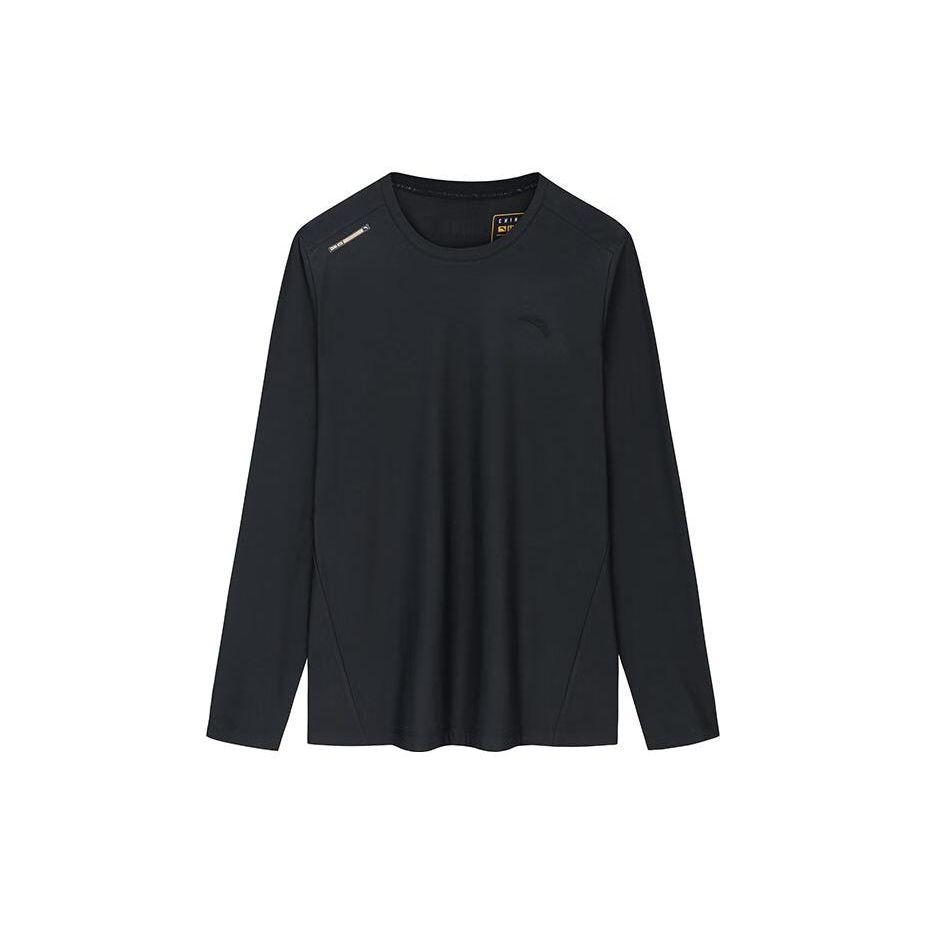 Anta Plain Round Neck Long Sleeve T-Shirt Men tops Black 152337402-2 S