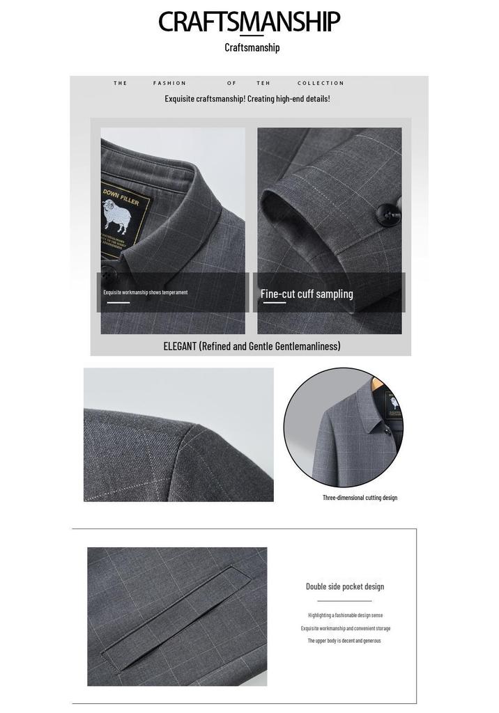 Men's Business Casual Plaid Jacket - Buttoned, Loose Fit, Lapel Style, Ideal for Spring & Autumn.