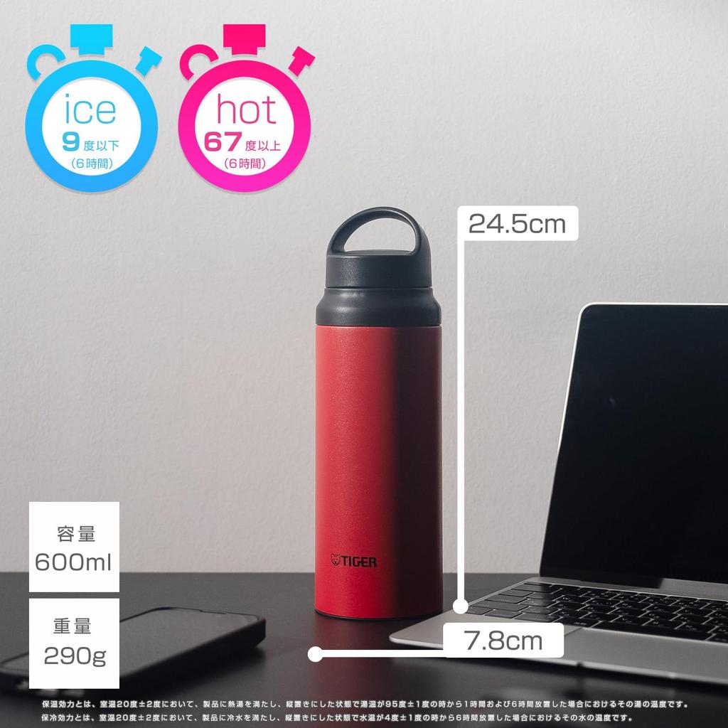 [WEB EXCLUSIVE] Tiger Thermos (TIGER) 600ml Water Bottle with Handle, Lightweight Stainless Steel Bottle, Outdoor, Purple, MCZ-N060P