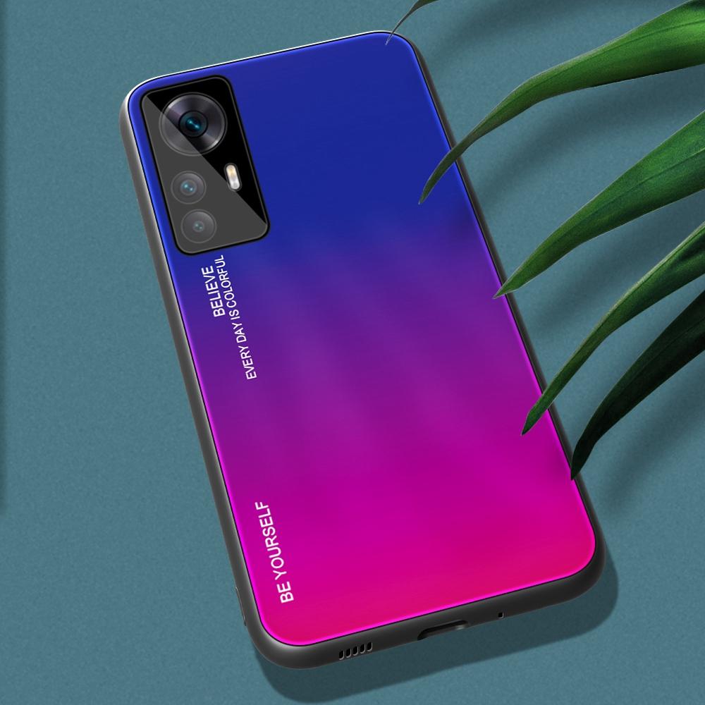 

For Xiaomi 12T Pro 5G Gradient Color Design Tempered Glass Phone Case Hard PC Back Gradient Soft TPU Bumper Anti-Scratch Cover Blue/Rose