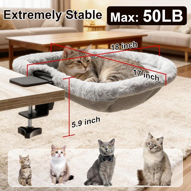 Adjustable Cat Desk Hammock – Space-Saving Alternative To Cat Tree, Breathable Mesh & Plush Covers, Tool-Free Install,