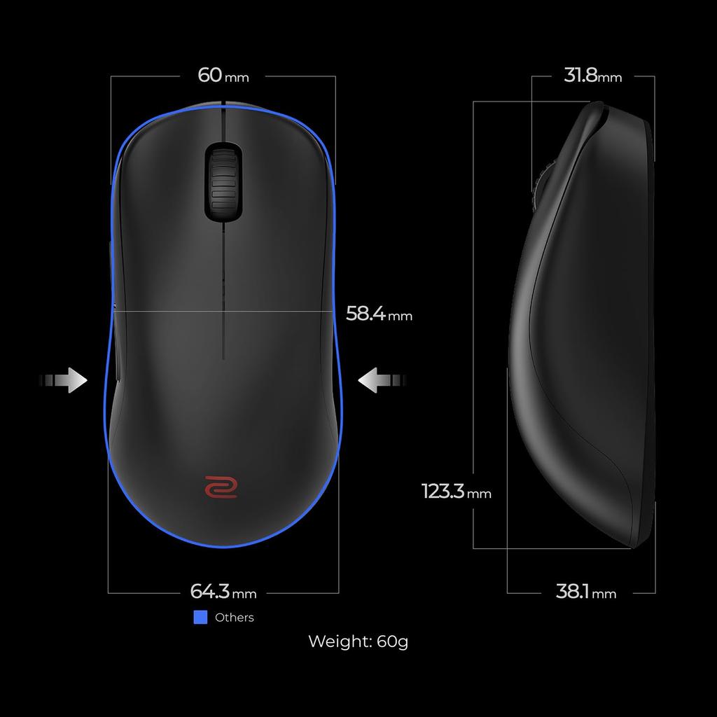 BenQ Japan ZOWIE U2-DW Wireless Gaming Mouse (Medium Profile/Ambidextrous/Approx. 60g/3950 Sensor/4000Hz/Enhanced Wireless Receiver Included/Right-Han