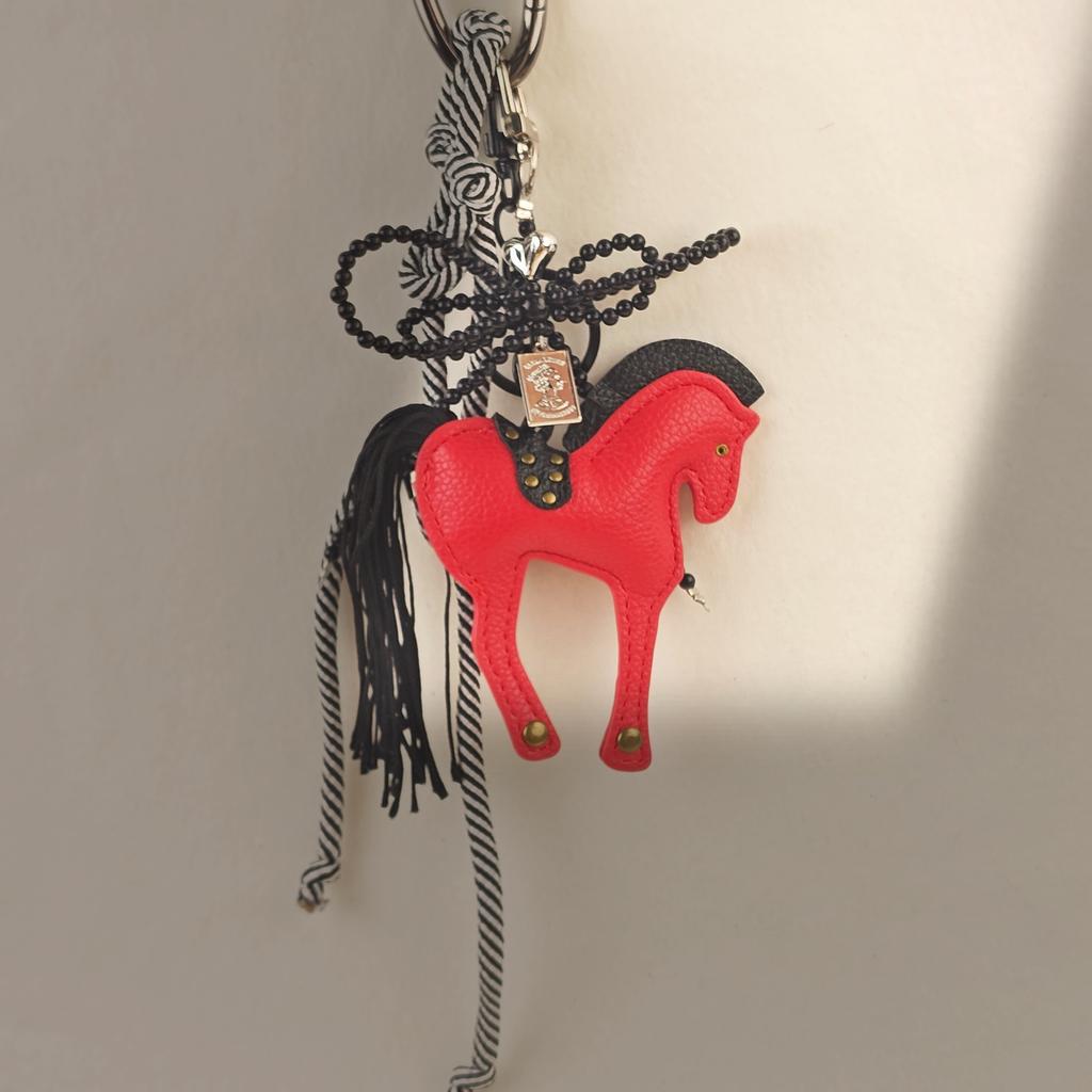 New in Leather Horse Bag Charm Rope Bow Accessories Luxury Keychains Pendant Creative Ornament Gift